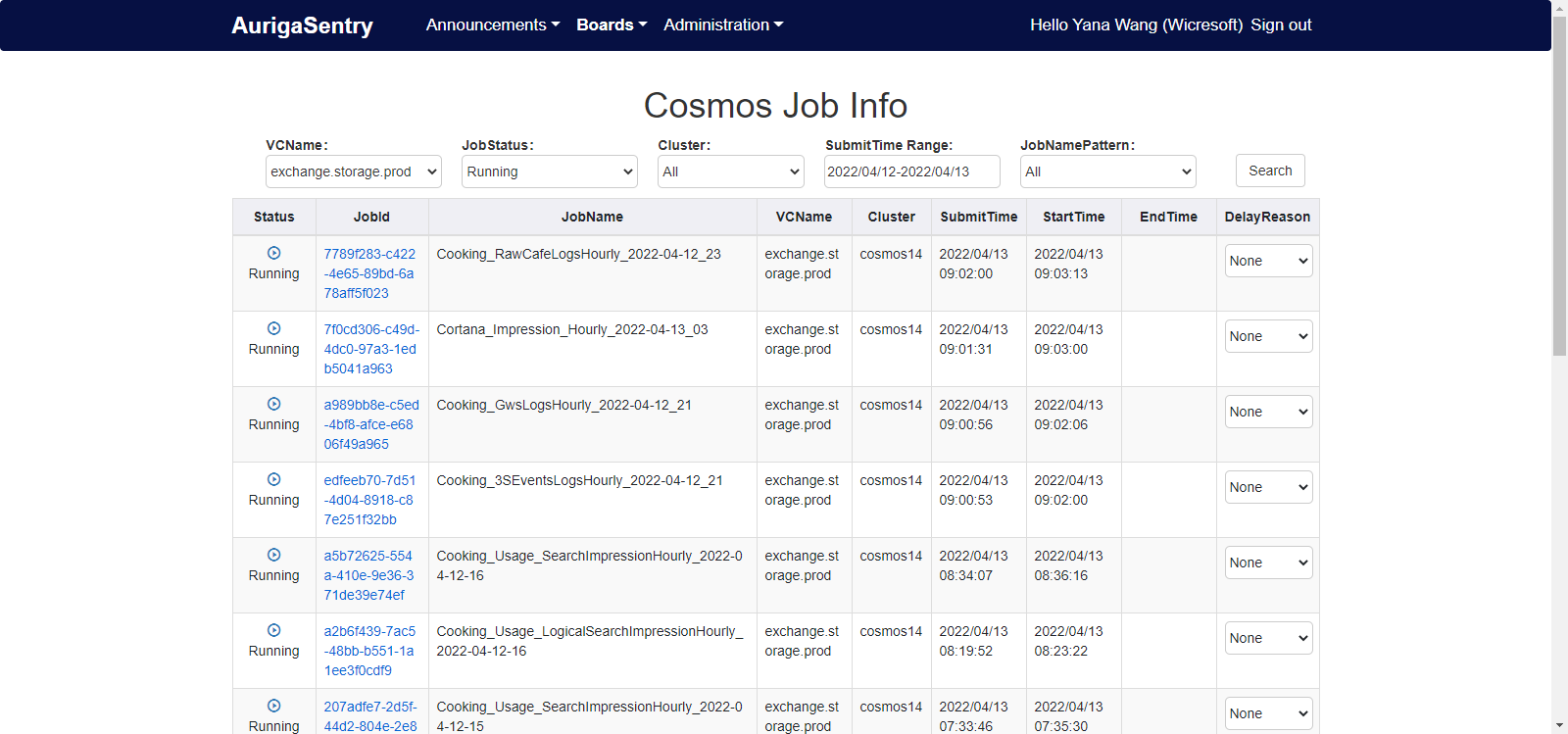 Cosmos Job Info Page