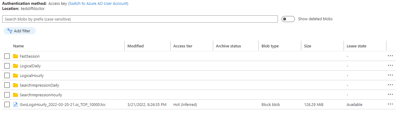 DiffDoctor Azure Blob Storage Structure