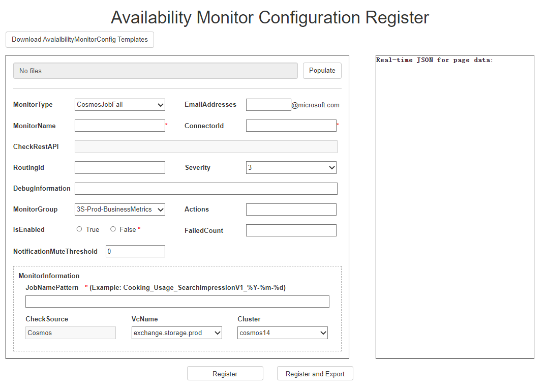 Register AvailabilityMonitorConfigs Page