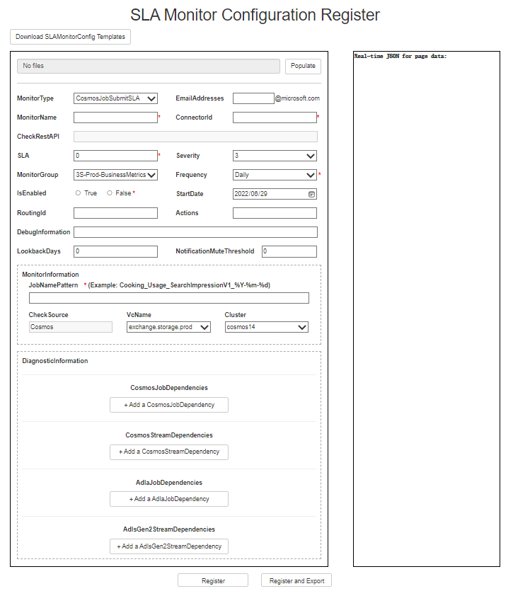 Register SLAMonitorConfigs Page